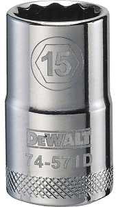 DEWALT DWMT74571OSP Drive Socket, 15 mm Socket, 1/2 in Drive, 12-Point, Vanadium Steel, Polished Chrome