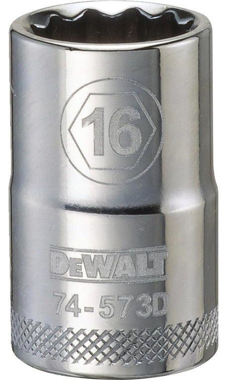 DEWALT DWMT74573OSP Drive Socket, 16 mm Socket, 1/2 in Drive, 12-Point, Vanadium Steel, Polished Chrome