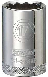 DEWALT DWMT74574OSP Drive Socket, 17 mm Socket, 1/2 in Drive, 12-Point, Vanadium Steel, Polished Chrome