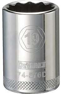 DEWALT DWMT74576OSP Drive Socket, 19 mm Socket, 1/2 in Drive, 12-Point, Steel, Polished Chrome Vanadium