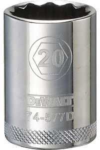 DEWALT DWMT74577OSP Drive Socket, 20 mm Socket, 1/2 in Drive, 12-Point, Vanadium Steel, Polished Chrome