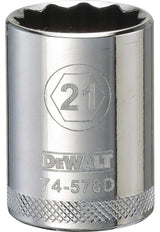 DEWALT DWMT74578OSP Drive Socket, 21 mm Socket, 1/2 in Drive, 12-Point, Vanadium Steel, Polished Chrome