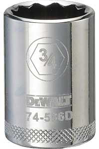 DEWALT DWMT74586OSP Drive Socket, 3/4 in Socket, 1/2 in Drive, 12-Point, Steel, Polished Chrome Vanadium