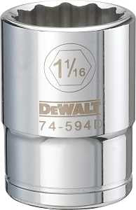 DEWALT DWMT74594OSP Drive Socket, 1-1/16 in Socket, 3/4 in Drive, 12-Point, Vanadium Steel, Polished Chrome