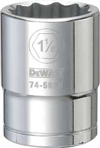 DEWALT DWMT74596OSP Drive Socket, 1-1/8 in Socket, 3/4 in Drive, 12-Point, Vanadium Steel, Polished Chrome