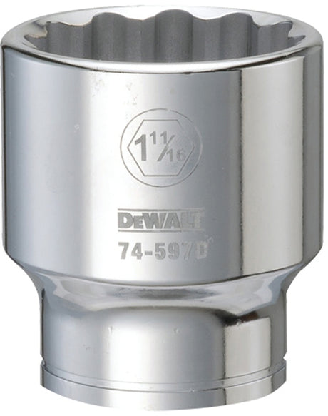 DEWALT DWMT74597OSP Drive Socket, 1-11/16 in Socket, 3/4 in Drive, 12-Point, Vanadium Steel, Polished Chrome