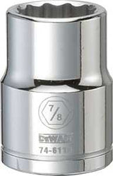 DEWALT DWMT74611OSP Drive Socket, 7/8 in Socket, 3/4 in Drive, 12-Point, Vanadium Steel, Polished Chrome