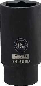 DEWALT DWMT74656OSP Impact Socket, 1-1/16 in Socket, 1/2 in Drive, 6-Point, CR-440 Steel, Black Oxide