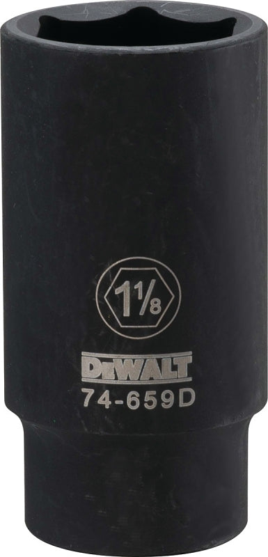 DEWALT DWMT74659OSP Impact Socket, 1-1/8 in Socket, 1/2 in Drive, 6-Point, CR-440 Steel, Black Oxide