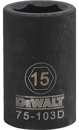 DEWALT DWMT75103OSP Deep Impact Socket, 15 mm Socket, 1/2 in Drive, 6-Point, Steel, Black Oxide