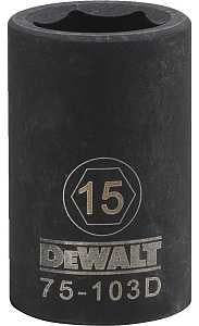 DEWALT DWMT75103OSP Deep Impact Socket, 15 mm Socket, 1/2 in Drive, 6-Point, Steel, Black Oxide