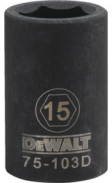 DEWALT DWMT75103OSP Deep Impact Socket, 15 mm Socket, 1/2 in Drive, 6-Point, Steel, Black Oxide