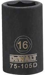 DEWALT DWMT75105OSP Deep Impact Socket, 16 mm Socket, 1/2 in Drive, 6-Point, Steel, Black Oxide