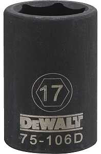 DEWALT DWMT75106OSP Deep Impact Socket, 17 mm Socket, 1/2 in Drive, 6-Point, Steel, Black Oxide