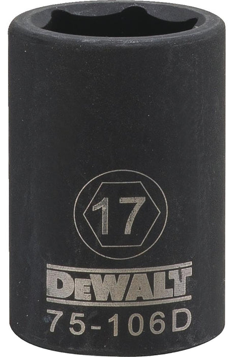 DEWALT DWMT75106OSP Deep Impact Socket, 17 mm Socket, 1/2 in Drive, 6-Point, Steel, Black Oxide