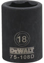 DEWALT DWMT75108OSP Deep Impact Socket, 18 mm Socket, 1/2 in Drive, 6-Point, Steel, Black Oxide