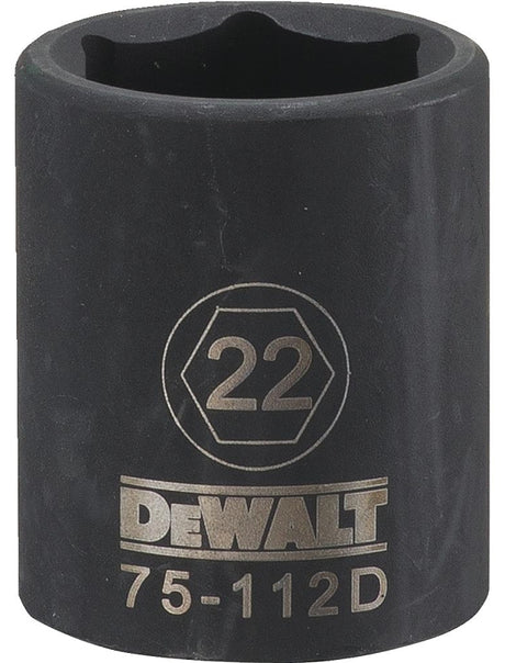 DEWALT DWMT75112OSP Deep Impact Socket, 22 mm Socket, 1/2 in Drive, 6-Point, Steel, Black Oxide