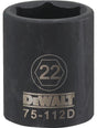 DEWALT DWMT75112OSP Deep Impact Socket, 22 mm Socket, 1/2 in Drive, 6-Point, Steel, Black Oxide