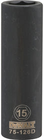 DEWALT DWMT75126OSP Deep Impact Socket, 15 mm Socket, 1/2 in Drive, 6-Point, Steel, Black Oxide