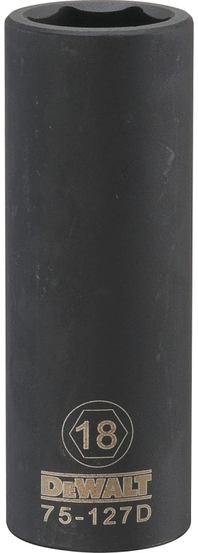 DEWALT DWMT75127OSP Deep Impact Socket, 18 mm Socket, 1/2 in Drive, 6-Point, Vanadium Steel, Chrome Plated