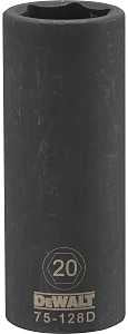 DEWALT DWMT75128OSP Deep Impact Socket, 20 mm Socket, 1/2 in Drive, 6-Point, Steel, Black Oxide