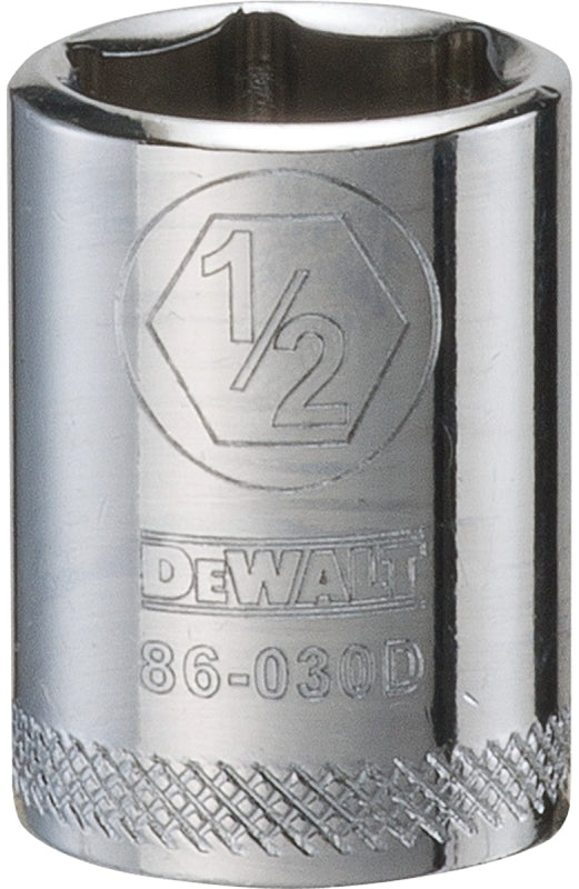 DEWALT DWMT86030OSP Hand Socket, 1/2 in Socket, 1/4 in Drive, 6-Point, Vanadium Steel, Polished Chrome