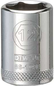 DEWALT DWMT86109OSP Hand Socket, 12 mm Socket, 1/4 in Drive, 6-Point, Vanadium Steel, Polished Chrome