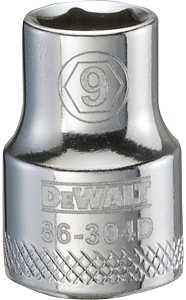 DEWALT DWMT86304OSP Hand Socket, 9 mm Socket, 3/8 in Drive, 6-Point, Vanadium Steel, Polished Chrome