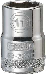 DEWALT DWMT86306OSP Hand Socket, 11 mm Socket, 3/8 in Drive, 6-Point, Vanadium Steel, Polished Chrome