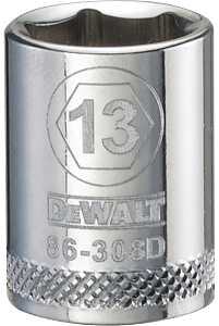 DEWALT DWMT86308OSP Hand Socket, 13 mm Socket, 3/8 in Drive, 6-Point, Vanadium Steel, Polished Chrome