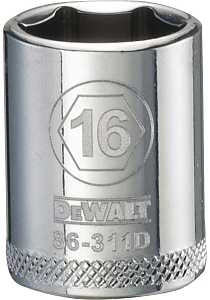 DEWALT DWMT86311OSP Hand Socket, 16 mm Socket, 3/8 in Drive, 6-Point, Vanadium Steel, Polished Chrome