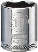 DEWALT DWMT86313OSP Hand Socket, 18 mm Socket, 3/8 in Drive, 6-Point, Vanadium Steel, Polished Chrome