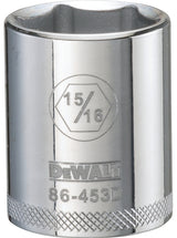 DEWALT DWMT86453OSP Drive Socket, 15/16 in Socket, 1/2 in Drive, 6-Point, Steel, Polished Chrome Vanadium