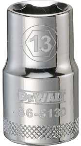 DEWALT DWMT86513OSP Drive Socket, 13 mm Socket, 1/2 in Drive, 6-Point, Vanadium Steel, Polished Chrome