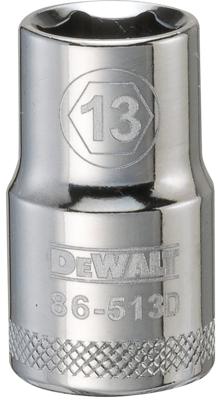 DEWALT DWMT86513OSP Drive Socket, 13 mm Socket, 1/2 in Drive, 6-Point, Vanadium Steel, Polished Chrome