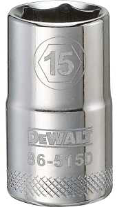 DEWALT DWMT86515OSP Drive Socket, 15 mm Socket, 1/2 in Drive, 6-Point, Vanadium Steel, Polished Chrome