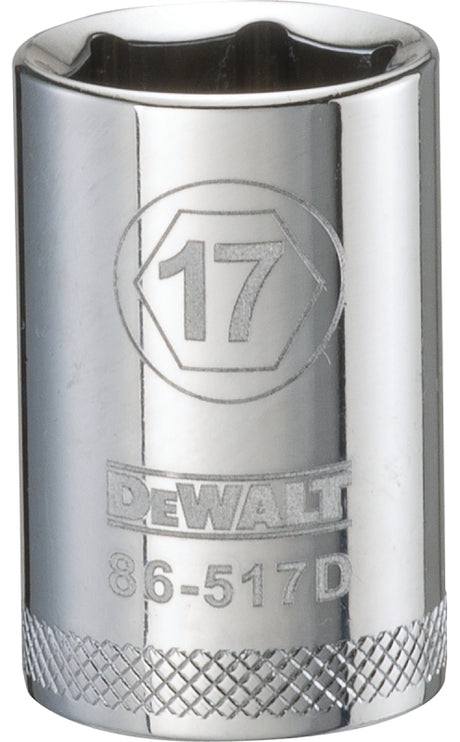 DEWALT DWMT86517OSP Drive Socket, 17 mm Socket, 1/2 in Drive, 6-Point, Vanadium Steel, Polished Chrome