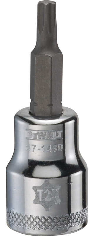 DEWALT DWMT87143OSP Torx Bit Socket, T25 Tip, 3/8 in Drive, Polished Chrome Vanadium