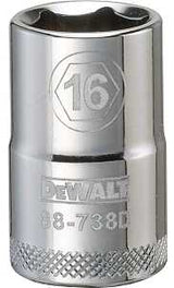 DEWALT DWMT88738OSP Drive Socket, 16 mm Socket, 1/2 in Drive, 6-Point, Vanadium Steel, Polished Chrome