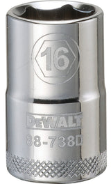 DEWALT DWMT88738OSP Drive Socket, 16 mm Socket, 1/2 in Drive, 6-Point, Vanadium Steel, Polished Chrome