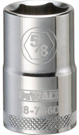 DEWALT DWMT88766OSP Drive Socket, 5/8 in Socket, 1/2 in Drive, 6-Point, Steel, Polished Chrome Vanadium