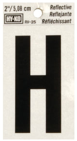 Hy-Ko RV-25/H Reflective Letter, Character: H, 2 in H Character, Black Character, Silver Background, Vinyl, Pack of 10