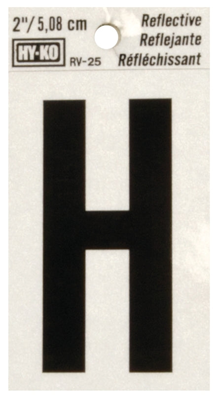 Hy-Ko RV-25/H Reflective Letter, Character: H, 2 in H Character, Black Character, Silver Background, Vinyl, Pack of 10