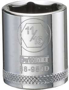 DEWALT DWMT88981OSP Hand Socket, 11/16 in Socket, 3/8 in Drive, 6-Point, Vanadium Steel, Polished Chrome