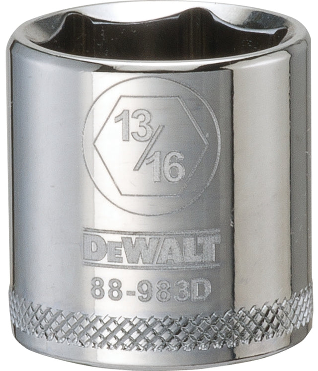 DEWALT DWMT88983OSP Hand Socket, 13/16 in Socket, 3/8 in Drive, 6-Point, Vanadium Steel, Polished Chrome