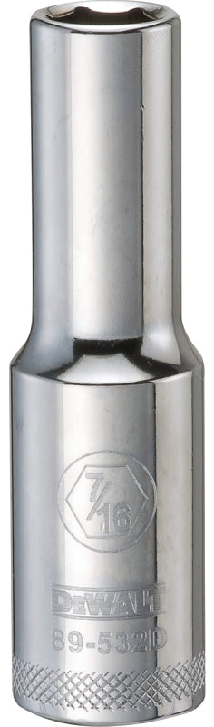 DEWALT DWMT89532OSP Drive Socket, 7/16 in Socket, 1/2 in Drive, 6-Point, Vanadium Steel, Polished Chrome