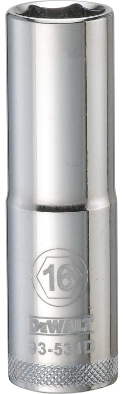 DEWALT DWMT93531OSP Drive Socket, 16 mm Socket, 1/2 in Drive, 6-Point, Vanadium Steel, Polished Chrome