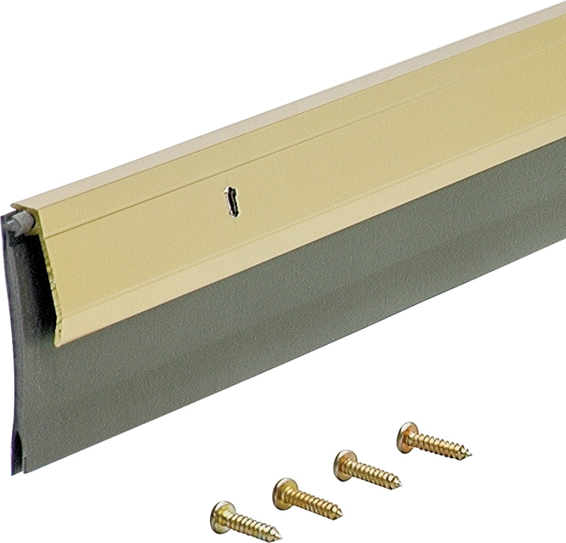 M-D 05744 Door Sweep, Bright Gold Flange, 36 in L, 1/4 in W, Aluminum Flange, Vinyl Insert