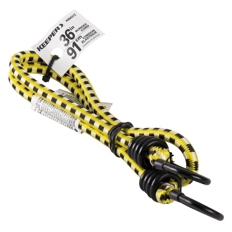 Keeper A06037Z Zip-Tied Bungee Cord, 36 in L, Rubber, Yellow, Hook End
