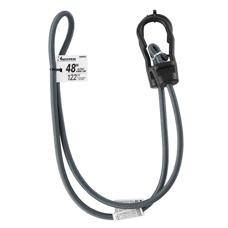 Keeper A06095Z Bungee Cord, Steel End, 48 in L, Rubber, Gray, Hook End, 1/PK